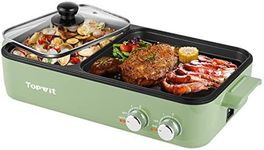 Topwit Hot Pot Electric with Grill, 2 in 1 Indoor Non-Stick Electric Pot and Griddle for Korean BBQ, Steaks, Shabu Shabu and Noodles, Independent Dual Temperature Control, Fast Heating, Green