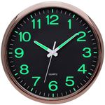 VINILITE 12" Luminous Wall Clock Glow in the Dark Wall Clock Silent Wall clocks Non Ticking Sweep Movement for Living room, Bedroom, Kitchen, Office