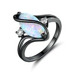 Barzel 18k Black Rhodium Plated Created Fire Opal Ring With Cubic Zirconia Accents (Black Rhodium Fire Opal, 7)
