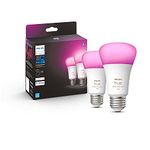 Philips Hue 2-Pack White and Color A19 Medium Lumen Smart Bulb, 1100 Lumens, Bluetooth & Zigbee Compatible (Hue Hub Optional), Compatible with Alexa & Google Assistant