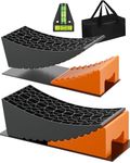 RV Leveling Blocks Ramp Kit, 2 Packs Camper Leveler System for Travel with Two Chocks, 2 Anti-Slip Mats, 1T Bubble Level and Carry Bag, Up to 35000 LBS, Easier & Faster to Level Camper-Orange