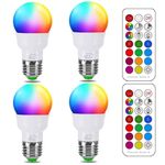 iLC Colour Changing Light Bulb, LED Light Bulb, 40W Equivalent, 450LM, 2700K Warm White 5W E26 Screw Base RGBW, RGB Light Bulb- 12 Color Choices - Timing Infrared Remote Control (4 Pack)