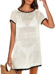 ANRABESS Women Swimsuit Crochet Swim Cover Up Summer Bathing Suit Swimwear Knit Short Sleeve Pullover 2025 Beach Dress X-Large Black and White