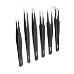 6Pcs Precision Tweezers Set, Upgraded Anti-Static Stainless Steel Curved of Tweezer, Tweezers for Crafts for Electronics, Laboratory Work, Jewelry-Making, Craft, Soldering, Etc(Black, 6-Piece)