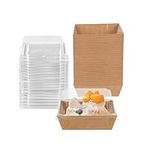 Hniuyun 50Pack Paper Charcuterie Boxes with Clear Lids, Brown Square Disposable Food Containers Dessert Boxes, for Bakery, Slice Cake, Cupcake, Sandwich and Cookies (12cm)