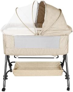 Lit Bébé Cododo - Berceau avec Matelas, Mode Bascule pour Bercer, Côté Repliable, Hauteur Réglable, Fenêtres en Filet, Roues et Sac de Voyage - 0-24 Mois, 25 kg-104*52*100-110 cm - blanc cassé
