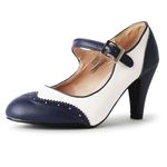 J. Adams Mary Jane Oxford Pumps - Cute Low Kitten Heels - Retro Round Toe Shoe with Ankle Strap - Kym by