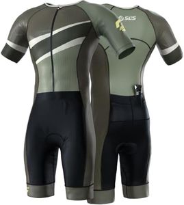 SLS3 Triathlon Suits Mens Elite Aero Tri Suit Men - Trisuit Triathlon - Full Zip, Aero Sleeves, Internal and Rear Pockets (Verde, X-Large)