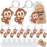 KeeStar 60 Pack Keyring Party Favor Packs with 20 Monkey Keyrings, 20 Thank You Tags and 20 Souvenir Bags for Forest Animal Themed Party, Baby Shower, Birthday, School Carnival Rewards, Classroom