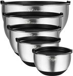 Wildone Mixing Bowls with Airtight Lids, Stainless Steel Nesting Mixing Bowls Set of 5, with Non-Slip Silicone Bottoms, Size 8, 5, 3, 2, 1.5 QT, Stackable Design, Great for Mixing and Prepping