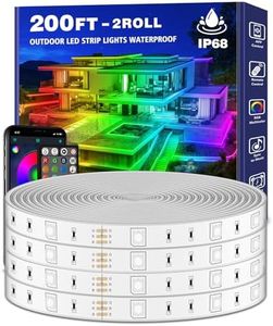 LETIANPAI 200ft Outdoor LED Strip Lights Waterproof 1 Roll,IP68 Outside Led Light Strips with App and Remote,Music Sync RGB Exterior Rope Self Adhesive Back for Deck,Balcony,Pool