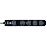 Masterplug Four Socket Switched Inline Power Surge Protected Extension Lead with Two USB Charging Ports, 2 Metres, Gloss Black