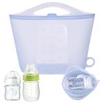 Microwave Steam Sterilizer for Baby Bottles, 1.5L Reusable Silicone Steaming Bag for Breast Pump Pacifiers Teethers Mom Must-Have Accessories for Travel Home (Blue)