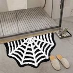 S-SNAIL-OO Spider Web Bath Mat (31.5x19.7in) Halloween Spider Web Plush Door Mat Rug Gothic Home Decor, Non Slip TPR Comfort Mat for Front Door, Kitchen, Living Room, Bedroom (Semicircle)