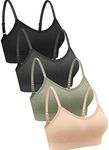 4 Pieces Neck Bralettes Wireless Cami Bra Tank Top Bra Sports Bra for Women Girls (Black, Brown, Army Green, White,Small), Black, Green, Dark Grey, Pink, Medium