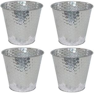 Sunnydaze Galvanized Steel Buckets with Hexagon Pattern - Set of 4 - Silver - Small Colored Metal Decorative Pails - Indoor Use - Perfect for Storage, Decoration, Gardening and Parties