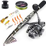 Sougayilang Telescopic Fishing Rod Reel Combos with Carbon Fiber Fishing Pole Spinning Reels and Fishing Accessories for Travel Ocean Saltwater Freshwater Fishing