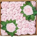BELLE VOUS 50 Pack Artificial Flowers - Pink Foam Roses - 18cm/7.08 inches - Realistic Fake Flowers - Home, Party & Wedding Decorations - For DIY, Bridal Shower Bouquets & Centrepieces/Arrangements