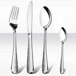 HaWare 16 Pieces Cutlery Set, Stainless Steel Hammered Flatware Cutlery Silverware for Home/Office/Party/Camping, Knife Fork Spoon Eating Utensils Set Service for 4, Mirror Polish & Dishwasher Safe