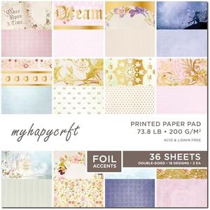MYHAPYCRFT Scrapbook Paper Pad, 36 Sheets Double-Sided Design Paper with Foil Accents, 200GSM Decorative Cardstock for Card Making, Scrapbooking, Junk Journaling, 12" x 12" Fairytale Patterned