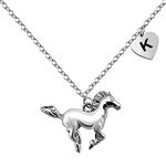 BANCHELLE Horse Necklace Heart Initial Pendant Necklace for Girls Boy Birthday Gift (K-Silver)