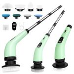 SINZUX Electric Spin Scrubber, Electric Cleaning Brush with 8 Replaceable Brush Heads, Electric Scrubbing Brush with LED Display and Adjustable Extension Handle for Bathroom Kitchen Car (Green)