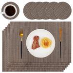 Homcomodar Table Place Mat and Coasters Set of 6 Heat Resistant Plastic Woven Placemats Washable Table Placemat for Dining Table Restaurant(Coffee)