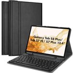 ProCase Keyboard Case for 12.4 inch Galaxy Tab S8 Plus 2022 /Tab S7 FE 2021 /Tab S7 Plus 2020 with S Pen Holder,Magnetically Detachable Wireless Keyboard for SM-X800 X806 T730 T736 T970 T975 –Black