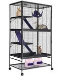Metal Small Animal Cage, 64 in h Ferret Cage for Small Animals, 4 Tier Large Hamster Cage with Removable Ramp, Hammock, Extra Storage Stand,Removable Tray for Ferret, Chinchilla, Hamster