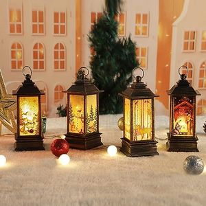 Christmas Decorations Mini Lantern Christmas Lanterns Decorative Christmas Tree Home Decoration Lamp Simulated Small Lantern Flame Christmas Tree Hanging Lanterns （4 PCS）