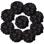 Flojery Black Silk Hydrangea Heads Artificial Flowers Heads with Stems for Home Wedding Decor,Pack of 10(Black)