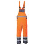 Portwest S488 Men's Hi Vis Bib and Brace Work Overalls - Waterproof Breathable Contrast Rain Dungarees Orange/Navy, Medium