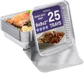 MATANA - 25 9" Aluminium Tin Foil Roasting Trays with Lids 23cm / 1300ml - Square Cooking Baking Broiling Oven Freezer Safe Tray for Party Food Serving Takeaway Storage Catering Containers with Lids