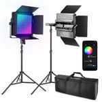 NEEWER 2 Pack RGB1200 LED Video Light with APP/2.4G Control, 60W Photography Video Lighting Kit with Stands & Bag, 22000Lux@0.5m/1% Precise Min Dimming/360° RGB/ CRI97+/2500K-8500K/18 Effects UK Plug