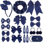 Radsocken 48Pcs Girls School Hair Accessories Kit Navy blue Bow Hair Clips Headband Ponytail Holder Elastics Bands Ribbon Hair Barrettes Hair accessories for girls Birthday Gift(Nblue)