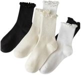 WDIRARA Women's 5 Pairs Lettuce Trim Ankle Socks Casual Socks Knit Socks Black and White One-Size