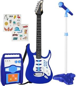 Best Choice Products Kids Electric Musical Guitar Play Set, Toy Guitar Starter Kit Bundle w/ 6 Demo Songs, Whammy Bar, Microphone, Amp, AUX, 2 Sticker Sheets - Blue