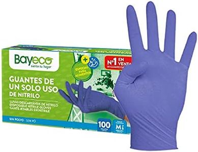 Bayeco - Guantes de un solo uso de Nitrilo - Color Azul - Ambidiestros - Terminación bordillo enrollado - Dedos texturizados para mejor agarre - Pack dispensador de 100 unidades - Talla M
