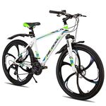 Hiland Mountain Bike, 21 Speeds Drivetrain, 6 Spokes Aluminum Frame 26 Inch Wheels, Disc-Brake Bike for Men Women Men's MTB Bicycle, White