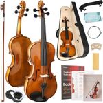 Kmise Violin 4/4 Full Size Starter Kit for Students Beginners Adults, Quality Ebony Acoustic Fiddle Set with Hard Case, Bow, Rosin, Extra Strings, Shoulder Rest, Guide & Chart