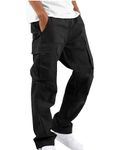 NANAMEEI Mens Work Trousers Cotton Cargo Trousers Hiking Pants Elasticated Waist,Black,M