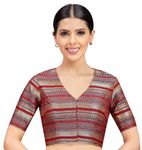 Studio Shringaar Women's Maroon Brocade Readymade Saree Blouse (Maroon, 40)