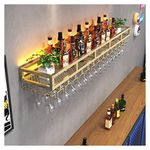 Bar Unit Floating Shelves, Wall-Mounted Wine Racks With LED Light Inverted Wine Glass Rack Multifunctional Iron Bottle Holder Simple Hanging Goblet Rack For Home Bar Dining Room Decor ( Color : Gold ,