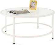 Best Choice Products 36in Modern Round Tempered Glass Accent Side Coffee Table for Living Room, Dining Room, Tea, Home Décor w/Metal Frame, Non-Marring Foot Caps - White