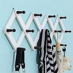 YUEMING Accordion Wall Hanger, 13 Hooks Coat Rack Holder, Expandable Coat Rack Wall Mounted, Solid Wooden Wall Hat Rack for Hang Key Bag Umbrella Necktie Purse