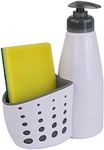Countertop Soap Pump/Dispenser with Perforated Sponge Holder/Accessory Caddy, White - Sponge Included