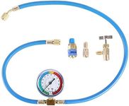 JIFETOR AC Charge Hose with Gauge for R134A, Car HVAC Refrigerant Recharge Kit, Home Air Conditioning U Charging Hose Low Pressure Meter 1/4 inch Fittings Can Tap Quick Coupler Adapter, 42 inch Long