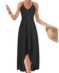 KILIG Women's V Neck Sleeveless Casual Summer Sundresses Asymmetrical Solid Long Maxi Dresses(Black,Medium)