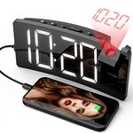 Digital Alarm Clock for Bedroom, 180° Projection Alarm Clock with Large Display, USB Charge Port, 3-Level Brightness, 9MIN Snooze, 12/24H, Battery Backup, Bedside Alarm Clock for Kids and Elder, White