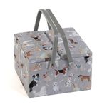 Hobby Gift Large Sewing Box Organiser Twin Lid with Handle - Cotton Basket Sewing Storage Box, Craft Storage Boxes with Compartments for Tools & Accessories - 25 x 25 x 17cm, Grey Dogs